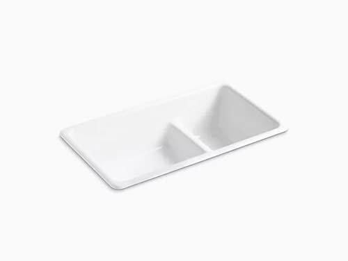 KOHLER 6625-0 DIV Tones Smart Divide Drop-in Undermount Cast Iron 33 in. Double Bowl Kitchen Sink in White