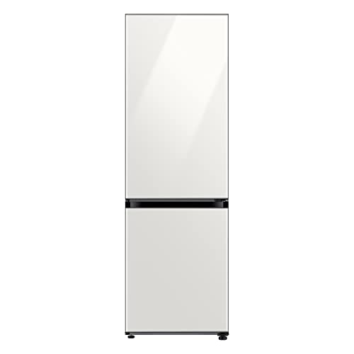 SAMSUNG 12.0 Cu Ft BESPOKE Compact Refrigerator w/Bottom Freezer, Flexible Slim Design for Small Spaces, Even Cooling, Reversible Door, LED Lighting, Energy Star Certified, RB12A300641/AA, White Glass