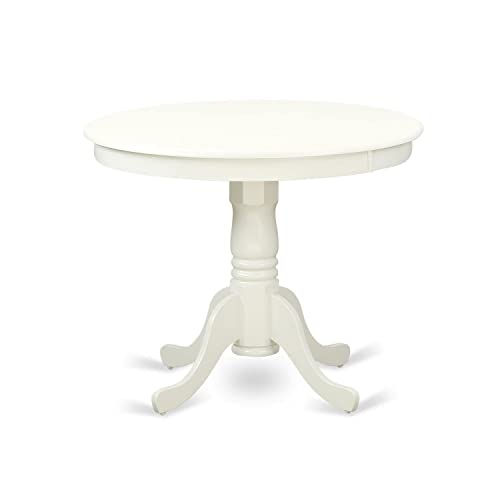 East West Furniture ANT-LWH-TP Amazing Dinner Table - White Table Top Surface and Linen White Finish legs Solid Wood Frame Dining Table