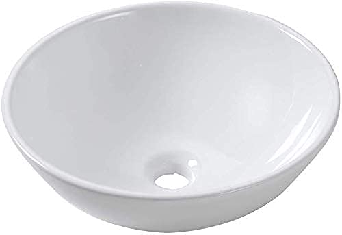 Round Vessel Sink - Logmey 16"x16" Modern Round Bowl Above Counter White Porcelain Ceramic Bathroom Vessel Vanity Sink Art Basin