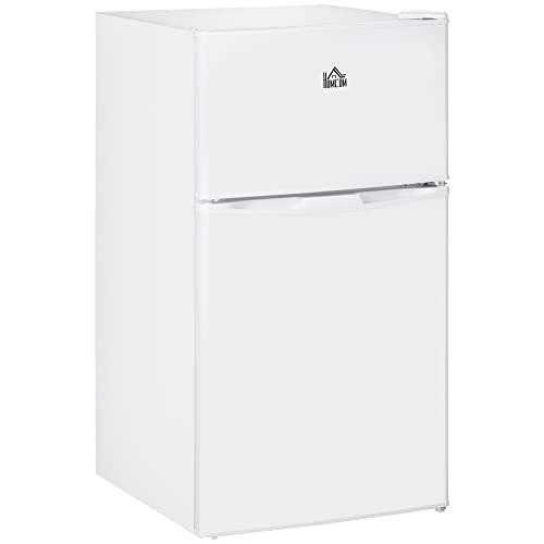 HOMCOM Double Door Mini Fridge with Freezer, 3.2 Cu.Ft Compact Refrigerator with Adjustable Shelf, Adjustable Thermostat and Reversible Door for Bedroom, Dorm, Home Office, White HOMCOM Double Door Mini Fridge with Freezer, 3.2 Cu.Ft Compact Refrigerator with Adjustable Shelf, Adjustable Thermostat and Reversible Door for Bedroom, Dorm, Home Office, White