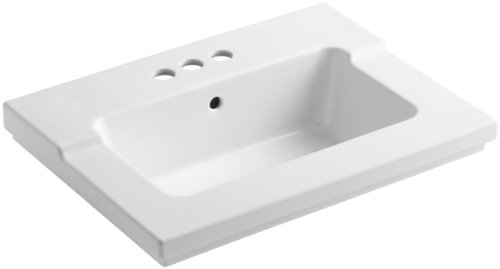 KOHLER K-2979-4-0 Tresham One-Piece Surface and Integrated Bathroom Sink with 4-Inch Centerset Faucet Drilling, White