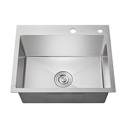 OUGOO 25 x 18 inch Drop-in Tight Radius 18 Gauge Stainless Steel Topmount Kitchen Sink Single Bowl