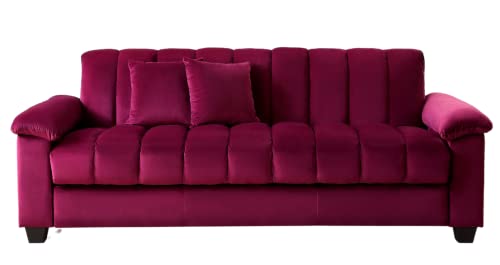 Legend Furniture Convertible Comfortable Sleeper Velvet Sofa Couch with Storage for for Living Room Bedroom Sofabed, 83'', Red
