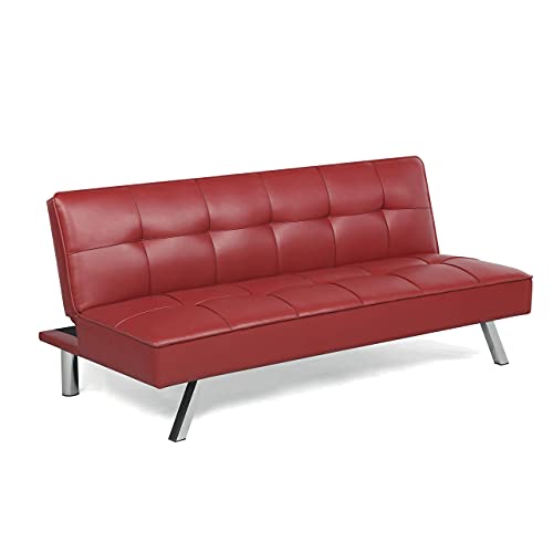 Serta Rane Vegan Leather Futon, 66.1" W x 33.1" D x 29.5" H, Red