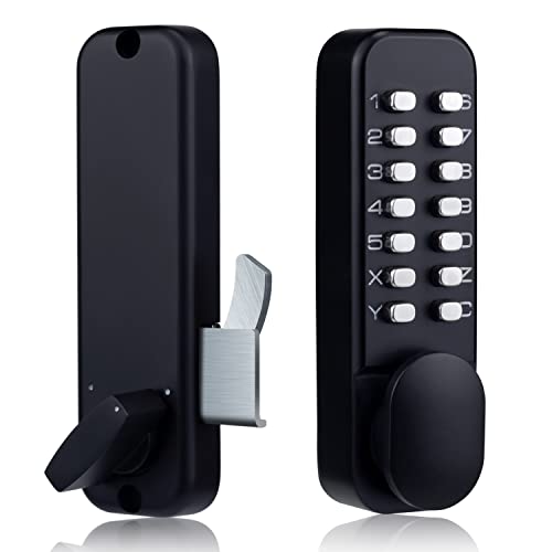 Keyless Entry Door Locks with Keypads Deadbolt, Mechanical Combination Latch Door Lock with Handle, Waterproof Keyless Sliding Door Lock, Digital Code Gate Front Door Lock Set with Door Knob (Black)