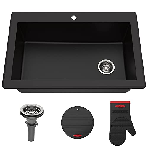 KRAUS Forteza™ 33” Dual Mount Single Bowl Granite Kitchen Sink in Black, KGD-54BLACK KRAUS Forteza™ 33” Dual Mount Single Bowl Granite Kitchen Sink in Black, KGD-54BLACK