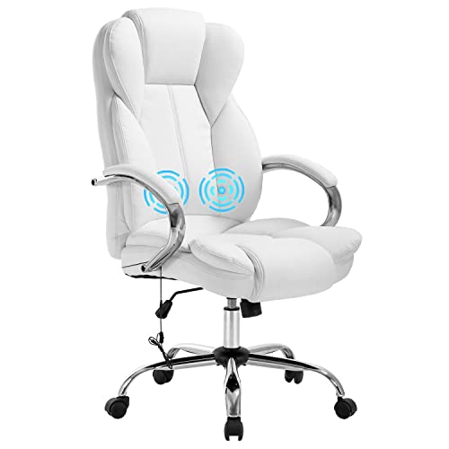 Office Chair Adjustable High Back Computer Chair PU Leather Massage Ergonomic Desk Chair Executive Task Rolling Swivel Chair with Lumbar Support for Home Office (White) Office Chair Adjustable High Back Computer Chair PU Leather Massage Ergonomic Desk Chair Executive Task Rolling Swivel Chair with Lumbar Support for Home Office (White)