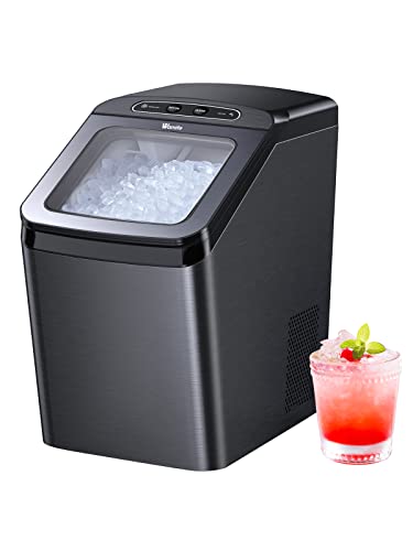 Wamife Nugget Ice Maker Countertop, Pebble Ice Maker Machine, 30lbs/Day, Auto/Manual Water Refill, Self-Cleaning, Stainless Steel Finish Pellet Ice Maker with Ice Scoop & Basket for Home Office Party