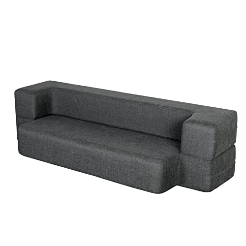 WOTU 8 Inch Folding Bed Couch, Fold Out Couch Sofa Bed Memory Foam Futon Mattress Comfortable Sofa, Floor Couch Lounge for Compact Living Space Bedroom Guest, Queen Size, Dark Grey WOTU 8 Inch Folding Bed Couch, Fold Out Couch Sofa Bed Memory Foam Futon Mattress Comfortable Sofa, Floor Couch Lounge for Compact Living Space Bedroom Guest, Queen Size, Dark Grey