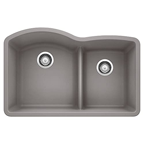BLANCO, Metallic Gray 441592 DIAMOND SILGRANIT 60/40 Double Bowl with Low Divide Undermount Kitchen Sink, 32" X 21"