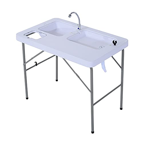 Outsunny Portable Folding Camping Sink Table with Faucet and Dual Water Basins, Outdoor Fish Table Sink, 40'' Outsunny Portable Folding Camping Sink Table with Faucet and Dual Water Basins, Outdoor Fish Table Sink, 40''