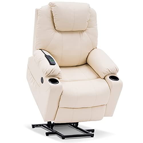 Mcombo Electric Power Lift Recliner Chair Sofa with Massage and Heat for Elderly, 3 Positions, 2 Side Pockets, and Cup Holders, USB Ports, Faux Leather 7040 (Medium, Cream White) Mcombo Electric Power Lift Recliner Chair Sofa with Massage and Heat for Elderly, 3 Positions, 2 Side Pockets, and Cup Holders, USB Ports, Faux Leather 7040 (Medium, Cream White)