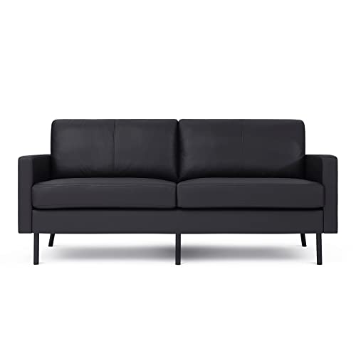 Z-hom 70" Top-Grain Leather Sofa, 2-Seat Upholstered Loveseat Sofa Couch for Livng Room Bedroom Apartment, Black