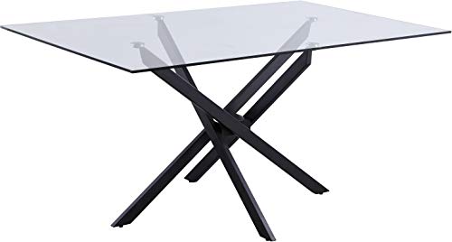 Meridian Furniture Xander Collection Modern | Contemporary Tempered Glass Top Dining Table with Durable Metal Base, 60" W x 36" D x 30" H, Matte Black Finish