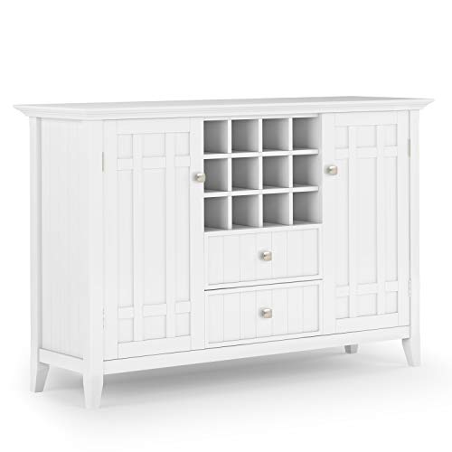 SIMPLIHOME Bedford SOLID WOOD 54 inch Wide Rustic Sideboard Buffet and Winerack in White with Storage, 2 drawers and 2 shelves, for the Living Room, Rustic