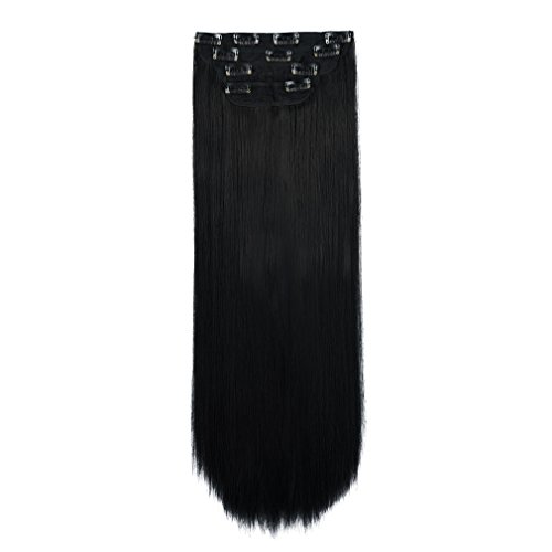 REECHO 24" Straight Long 4 PCS Set Thick Clip in on Hair Extensions Natural Black