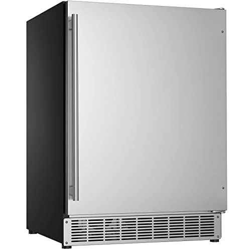 COTLIN 24 Inch Built-in Outdoor Refrigerator, 5.4 Cu.Ft Undercounter Beverage Fridge, 175 Cans Freestanding Stainless Steel Refrigerator for Residential Home Bar Commercial Use, ETL, Silver