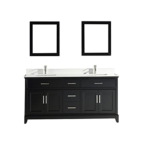 Vanity Art 72 Inches Double Sinks Bathroom Vanity Set White Super Phoenix Stone Top 5 Dove-Tailed Drawers 2 Shelves Undermount Rectangle Sink Cabinet with Two Free Mirrors VA1072-DE