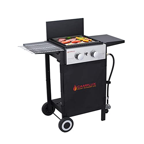 Flat Top Grill, Camplux Outdoor Gas Griddle Grill Combo 2 Burner with Lid,Black