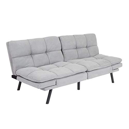 Memory Foam Futon Sofa Bed Couch Sleeper Convertible Foldable Gray Suede Memory Foam Futon Sofa Bed Couch Sleeper Convertible Foldable Gray Suede