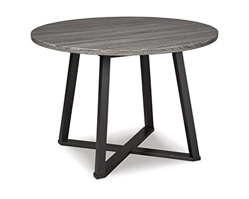 Signature Design by Ashley Centiar Mid Century Round Dining Room Table, Gray & Black