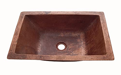 18" x 12" Rectangle Copper Bathroom Sink Mexican Copper Bath Sink Pure Copper Hand Hammered Dual Mount Stained CPS51