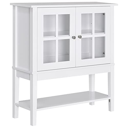 HOMCOM Kitchen Credenza, Sideboard Buffet Cabinet, Console Table with 2 Glass Doors & Storage Shelves, White HOMCOM Kitchen Credenza, Sideboard Buffet Cabinet, Console Table with 2 Glass Doors & Storage Shelves, White