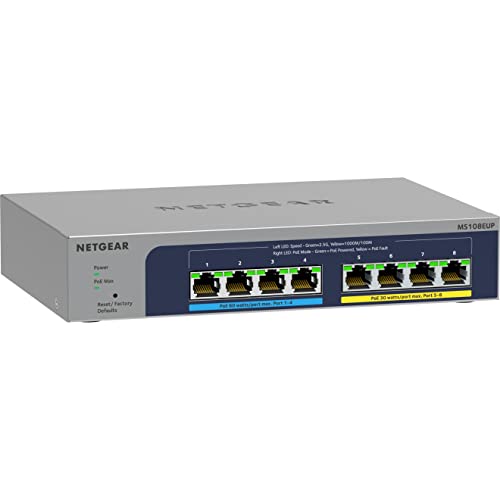 NETGEAR 8-Port Ultra60 PoE Multi-Gigabit Ethernet Plus Switch (MS108EUP) - Managed, with 4 x PoE++ and 4 x PoE+ @ 230W, Desktop or Wall Mount, and Limited Lifetime Protection
