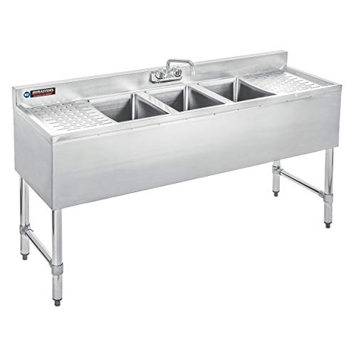 DuraSteel 3 Compartment Stainless Steel Bar Sink with 10" L x 14" W x 10" D Bowl - Underbar Basin - NSF Certified - Double Drainboard, Faucet Included (Restaurant, Kitchen, Hotel, Bar) DuraSteel 3 Compartment Stainless Steel Bar Sink with 10" L x 14" W x 10" D Bowl - Underbar Basin - NSF Certified - Double Drainboard, Faucet Included (Restaurant, Kitchen, Hotel, Bar)