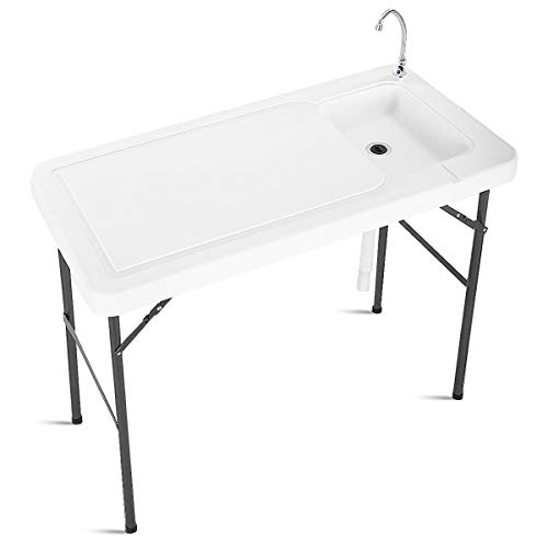 ReunionG Fish Cleaning Table with Sink, Folding Camping Cutting Table with Drainage Hose, Flexible Stainless Steel Faucet, Portable Outdoor Fish Fillet Cleaning Station for Garden, Picnic and RV ReunionG Fish Cleaning Table with Sink, Folding Camping Cutting Table with Drainage Hose, Flexible Stainless Steel Faucet, Portable Outdoor Fish Fillet Cleaning Station for Garden, Picnic and RV