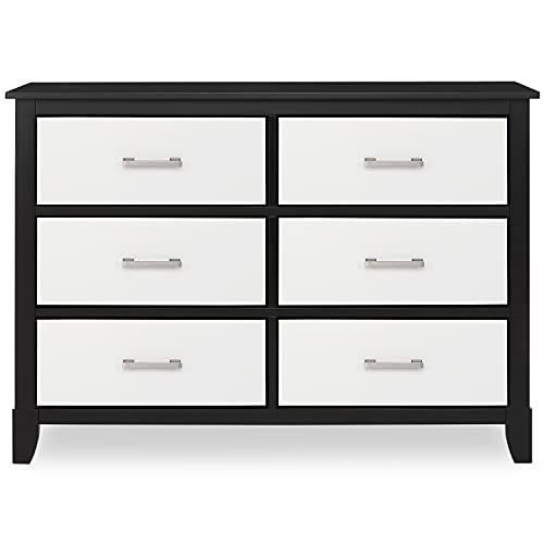 Dream On Me Universal Double Dresser in Black and White, Kids Bedroom Dresser, Six Drawers, Mid-Century Modern, Made of Solid Pinewood, Easy Assembly