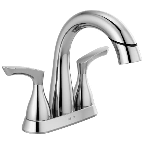 Delta Faucet Pull Down Bathroom Faucet Chrome, Bathroom Pull Out Faucet, Bathroom Sink Faucet with Pull Down Sprayer, Centerset Bathroom Faucet with Magnetic Docking, Chrome 25765LF-PD
