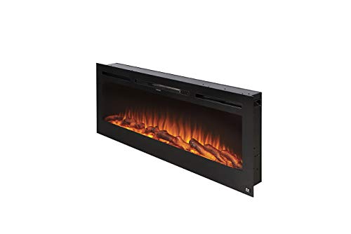 Touchstone 80004 - The Sideline Electric Fireplace - 50 Inch Wide - in Wall Recessed - 5 Flame Settings - Realistic 3 Color Flame - 1500/750 Watt Heater - (Black) - Log & Crystal Hearth Options