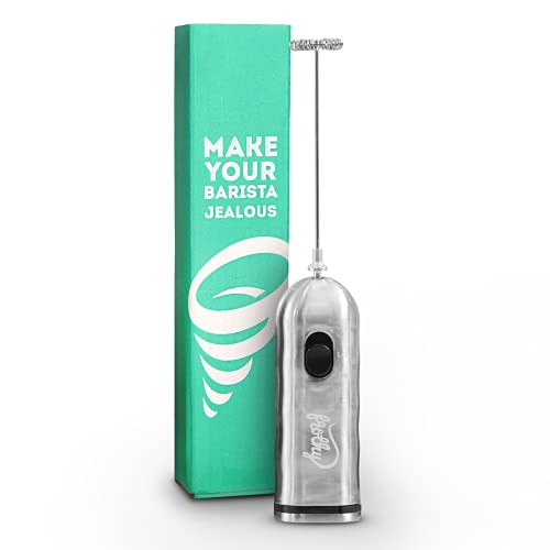 Café Casa Milk Frother for Coffee - 2 Speed Handheld, Battery Operated, Stainless Steel Drink Mixer & Mini Foam Maker - Electric Whisk for Coffee, Lattes, Hot Chocolate, and Shakes