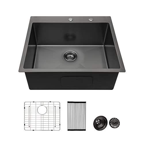 25 Kitchen Sink Drop in - Lordear 25 x 22 inch Drop in Topmount Kitchen Sink 16 Gauge Stainless Steel Gunmetal Black Single Bowl Bar Prep Kitchen Sink Basin
