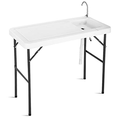 Goplus Portable Fish Cleaning Table with Sink, Folding Outdoor Camping Sink Station with Hose Hook Up, Heavy Duty Fillet Table with Faucet for Dock Beach Patio Picnic Goplus Portable Fish Cleaning Table with Sink, Folding Outdoor Camping Sink Station with Hose Hook Up, Heavy Duty Fillet Table with Faucet for Dock Beach Patio Picnic