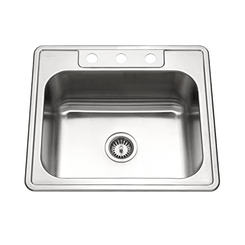 Houzer Kitchen Sink - Stainless Steel 25" Metal Topmount Drop In Multipurpose Sink for Workstation, RV, Outdoor Kitchen, or Bar Sink - Single Bowl Basin, 3-Hole