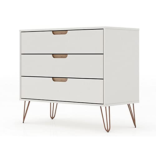 Manhattan Comfort Rockefeller Mid-Century Modern 3-Drawer Bedroom Dresser, Natural, Off-White Finish