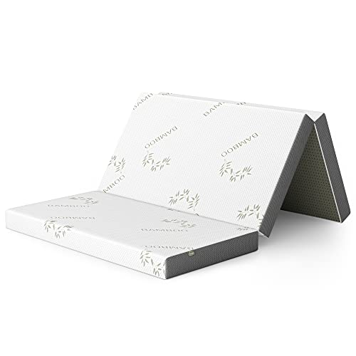 Folding Mattress Twin XL, TEQSLI Tri-Fold Gel Memory Foam Mattress Topper 4 Inch, Portable Mattress with Washable Bamboo Cover, Non-Slip Bottom, Breathable Mesh Sides for Traveling, Camping, Guest Bed Folding Mattress Twin XL, TEQSLI Tri-Fold Gel Memory Foam Mattress Topper 4 Inch, Portable Mattress with Washable Bamboo Cover, Non-Slip Bottom, Breathable Mesh Sides for Traveling, Camping, Guest Bed