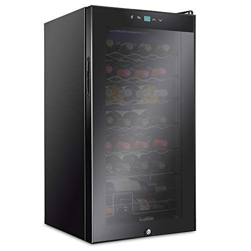 Ivation 28 Bottle Compressor Wine Cooler Refrigerator w/Lock | Large Freestanding Wine Cellar For Red, White, Champagne or Sparkling Wine | 41f-64f Digital Temperature Control Fridge Glass Door Black Ivation 28 Bottle Compressor Wine Cooler Refrigerator w/Lock | Large Freestanding Wine Cellar For Red, White, Champagne or Sparkling Wine | 41f-64f Digital Temperature Control Fridge Glass Door Black
