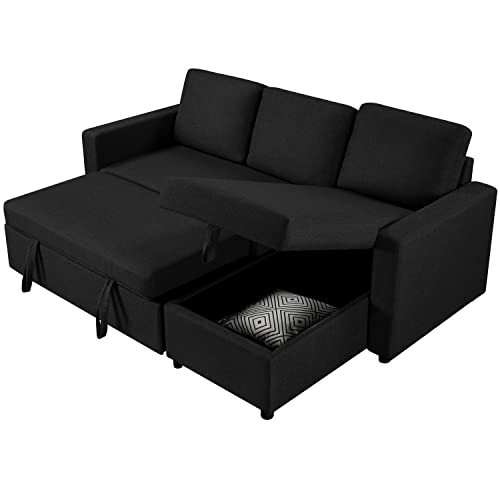 Yaheetech Sectional Sofa L-Shaped Sofa Couch Bed w/Chaise, Reversible Couch Sleeper w/Pull Out Bed & Storage Space, 4-seat Fabric Convertible Sofa, Pull Out Couch, Suitable for Living Room Black Yaheetech Sectional Sofa L-Shaped Sofa Couch Bed w/Chaise, Reversible Couch Sleeper w/Pull Out Bed & Storage Space, 4-seat Fabric Convertible Sofa, Pull Out Couch, Suitable for Living Room Black