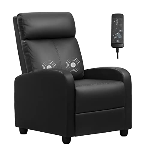 Furniwell Recliner Chair Massage Recliner Sofa Chair Adjustable Recliner Home Theater Seating Modern Living Room Recliners with PU Leather Padded Backrest and Thick Seat Cushion (Black)