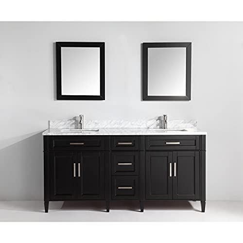 Vanity Art 72 Inches Double Sink Bathroom Vanity Set Carrara Marble Stone Top Dove-Tailed Drawers Soft Closing Doors Under-Mount Rectangle Sink Cabinet with Free Mirrors VA2072-DE