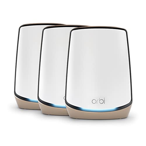 NETGEAR Orbi Tri-Band WiFi 6 Mesh System (RBK863S) – Router with 2 Satellite Extenders, Coverage up to 8,000 sq. ft, 100 Devices, 10 Gig Internet Port, Armor Subscription, AX6000 (Up to 6Gbps)