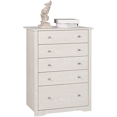 MUPATER Dresser for Bedroom, 5 Drawer Dresser, Tall Chest of Drawers with Metal Knobs for Home Living Room, Hallway and Entryway, Off-White