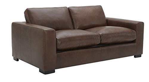 Amazon Brand - Stone & Beam Westview Extra-Deep Down-Filled Leather Loveseat Sofa Couch, 75.6"W, Brown