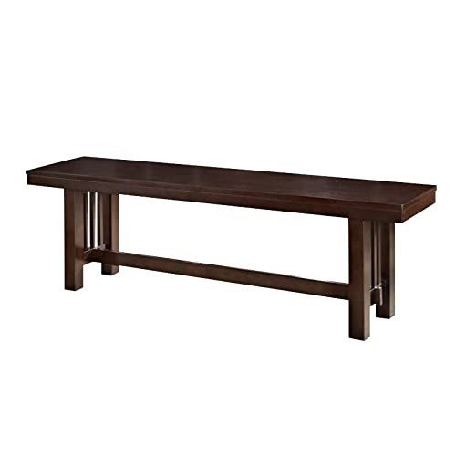 Walker Edison 3 Person Wood Dining Bench Armless Kitchen Table Set Dining Chairs, 60 Inch, Brown