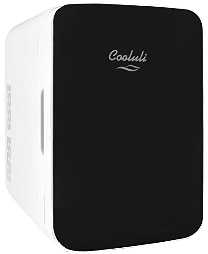 Cooluli 10L Mini Fridge for Bedroom - Car, Office Desk & College Dorm Room - 12v Portable Cooler & Warmer for Food, Drinks, Skincare, Beauty & Makeup - AC/DC Small Refrigerator with Glass Front, Black
