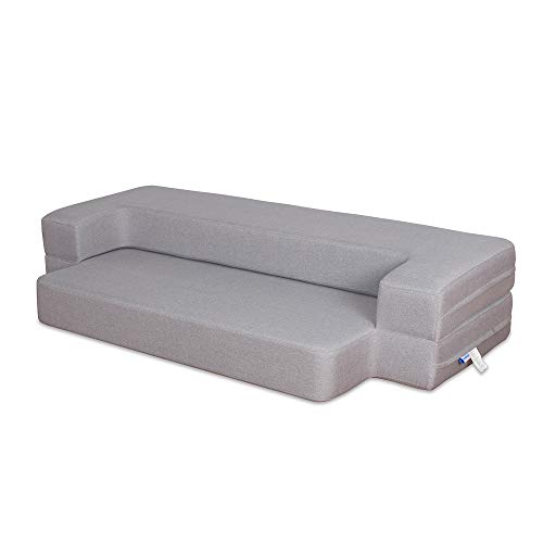 WOTU Folding Sofa Sleeper 8 Inch Folding Bed Couch Folding Foam Sofa Bed Memory Foam Mattress Comfortable Sofa,Floor Couch Sleeper Sofa Foam Queen, Light Grey